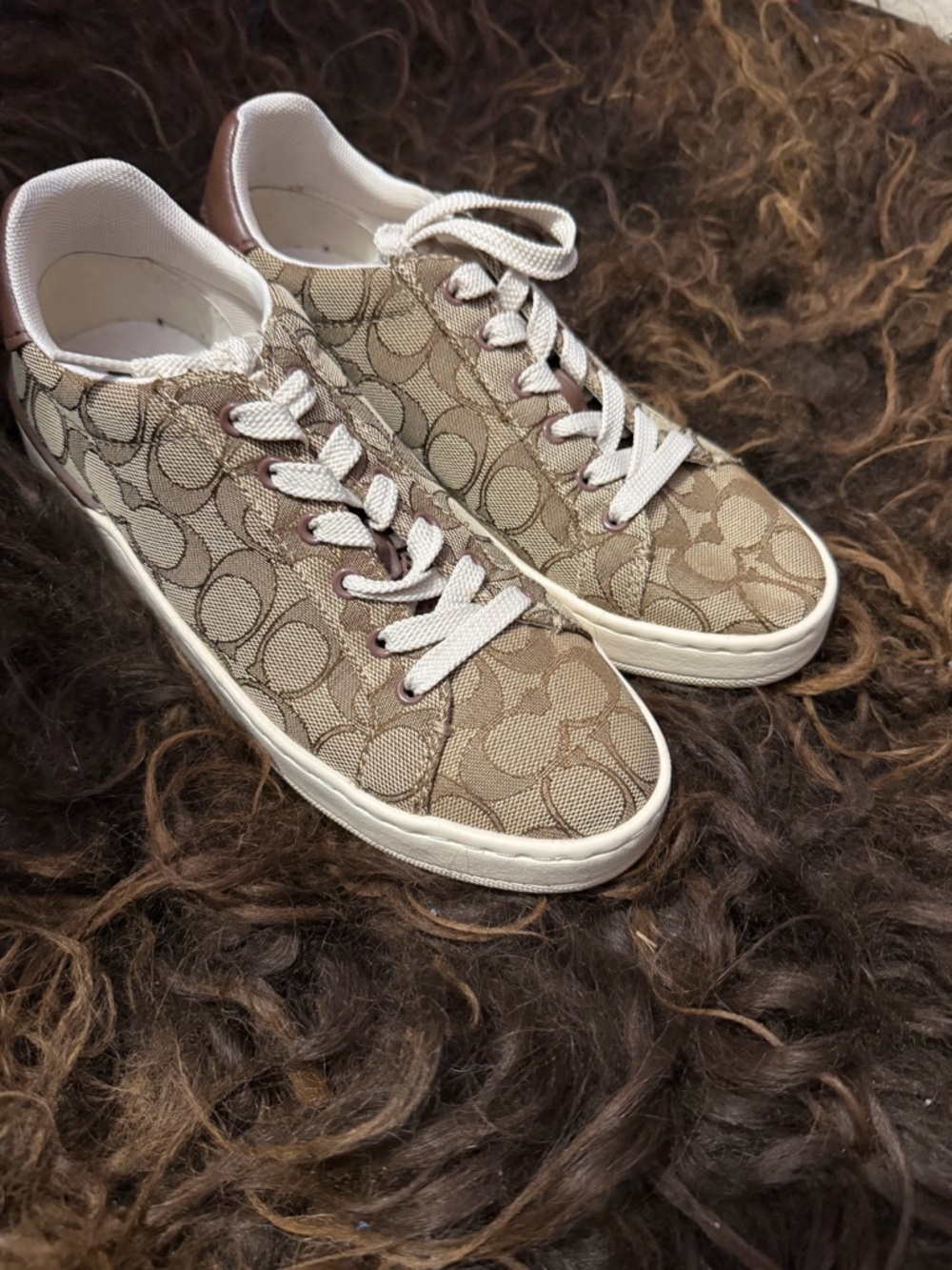 Coach Low-Top Signature Canvas Sneakers in Tan and White